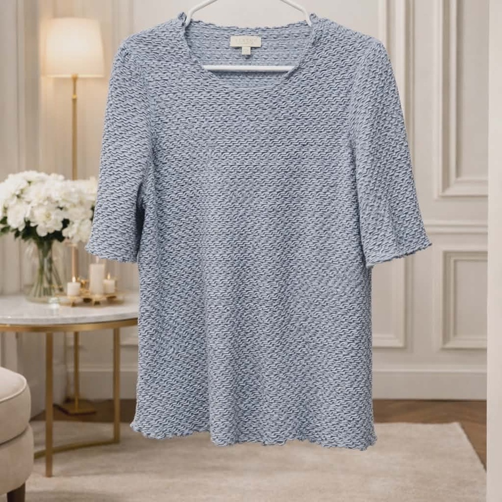 Chic Textured Short Sleeve Top in Light Blue